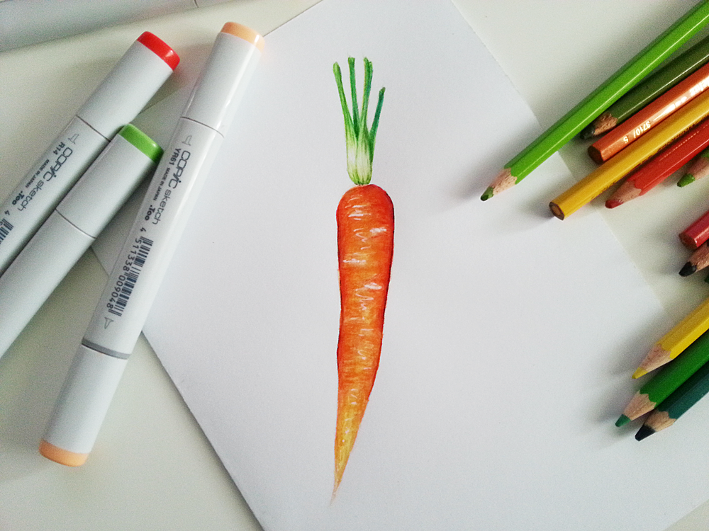Kredki akwarelowe: Mondeluz (Koh-i-Noor), kredki Pentel, pędzel wodny Pentela. Markery Copic: YR21, YR61, R14 oraz biały żelopis Sakura Kredki akwarelowe: Mondeluz (Koh-i-Noor), kredki Pentel, pędzel wodny Pentela. Markery Copic: YR21, YR61, R14 oraz biały żelopis Sakura